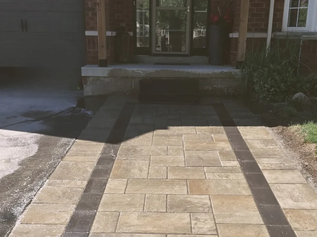 Finished interlocking stone patio and walkway project