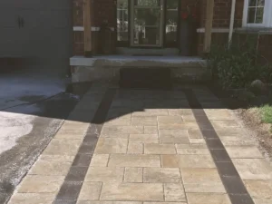 Finished interlocking stone patio and walkway project