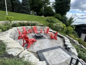 Custom stone patio designed for outdoor living and relaxation
