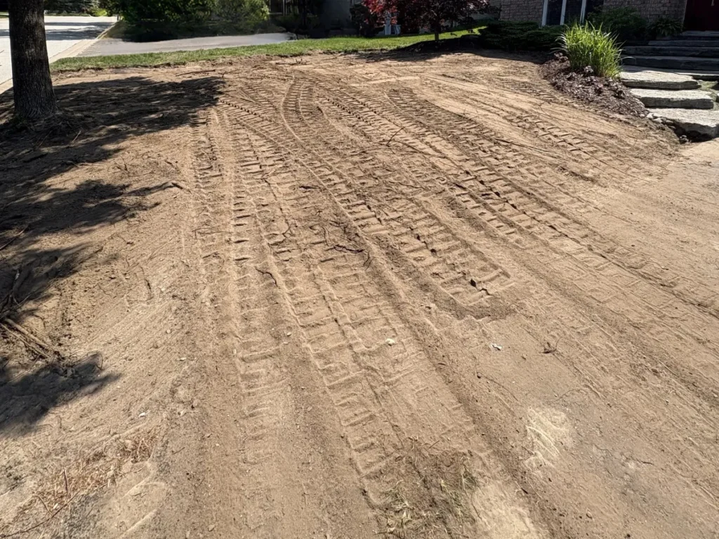 Existing lawn prep for sod installation by Big G Landscapes